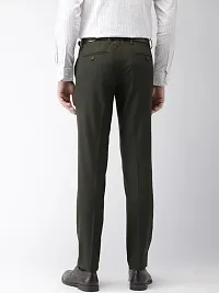 Olive Cotton Blend Mid Rise Formal Trousers For Men-thumb2