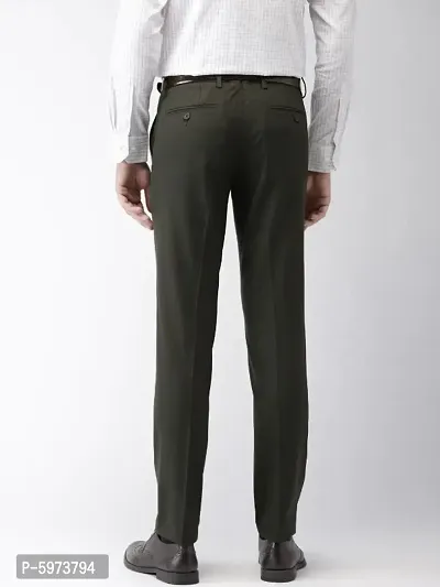 Olive Cotton Blend Mid Rise Formal Trousers For Men-thumb3