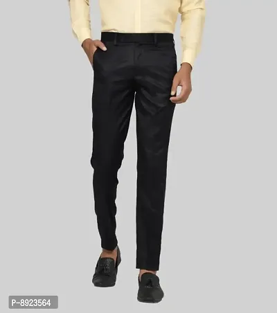 Black Polycotton Mid Rise Formal Trousers-thumb0