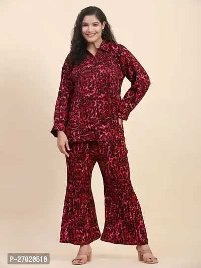 Contemporary Maroon Crepe Printed Co-Ord Set For Women
