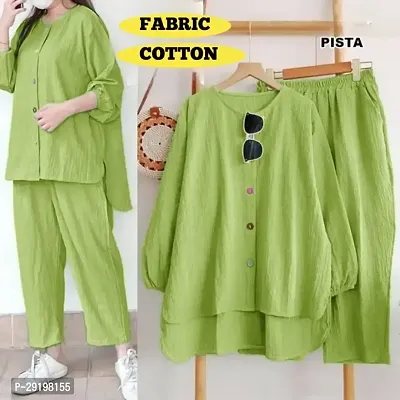 Contemporary Green Cotton Solid Co-Ords Sets For Women