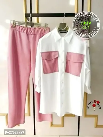 Contemporary Pink Cotton Colourblocked Co-Ord Set For Women-thumb0