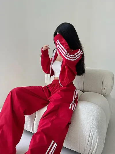Contemporary Red Lyocell Striped Co-Ord Set For Women