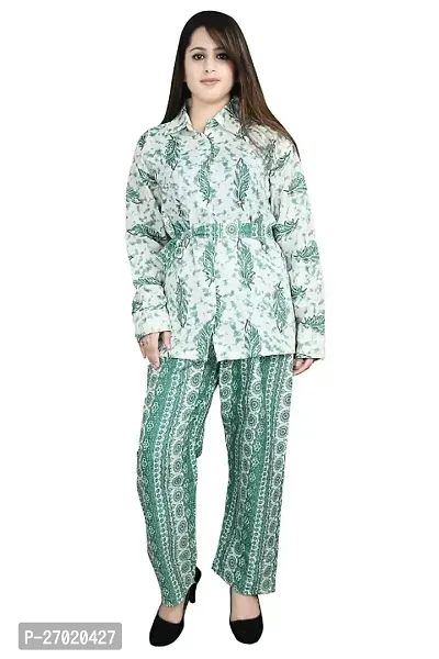 Contemporary Green Cotton Printed Co-Ord Set For Women