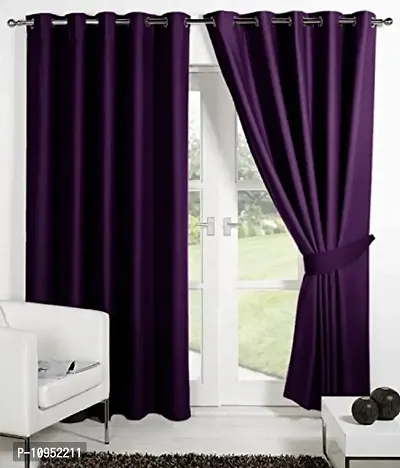 New panipat textile zone Fabric Solid Grommet Door Curtain, 7 Feet, Purple, Pack of 2