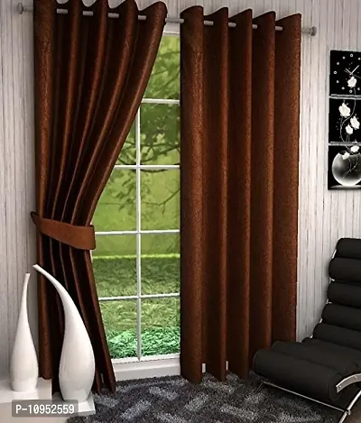 New panipat textile zone Plain Long cush Polyester Long Door Curtain (4x9) feet Color-Brown