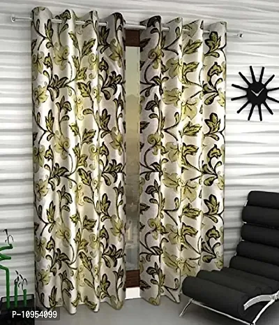 New panipat textile zone Polyester Set of 2 Eyelet Window Curtains (4x5) feet Color-Green