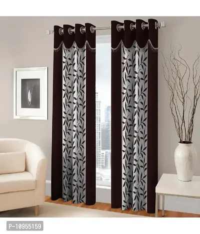 New panipat textile zone Polyester Long Door Eyelet Curtain 274.32 cm (9 ft) Pack of 2 Color - Brown