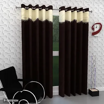 New panipat textile zone Polyester Long Door Curtain 274.32 cm (9 ft) Pack of 2 (Plain Brown)-thumb0