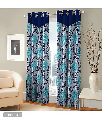 New panipat textile zone Polyester Long Door Eyelet Curtain 274.32 cm (9 ft) Pack of 2 Color - Blue-thumb0