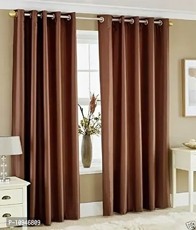 New panipat textile zone Polyresin Floral Grommet Curtain, 9 Feet, Light Brown, Pack of 2