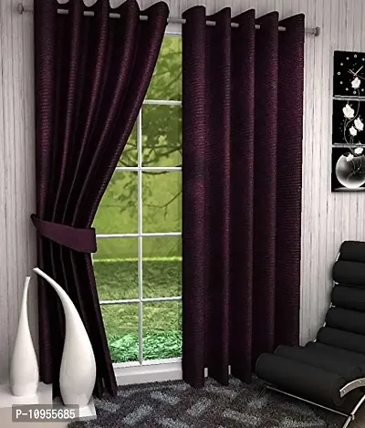 New panipat textile zone Plain Long cush Polyester Long Door Curtain (4x9) feet Color-Pink-thumb0