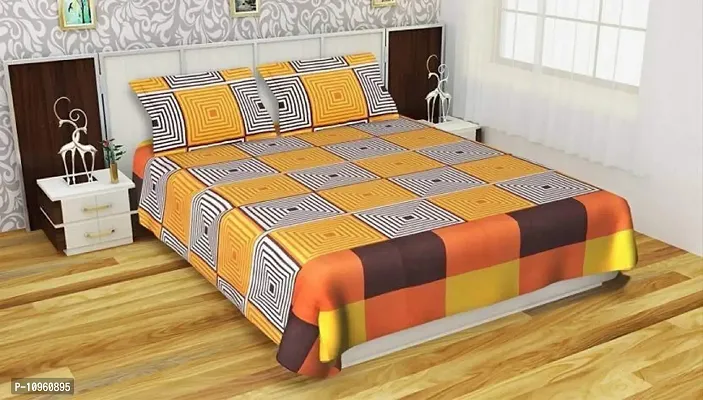 Roomesssentials 150 TC Ploycotton Double Bedsheet with 2 Pillow Covers Size 90 by 90 3D Printed Multi Colour
