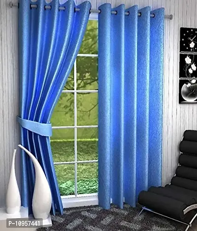 New panipat textile zone Plain Long cush Polyester Window Eyelet Curtain (4x5) feet Color-Sky Blue