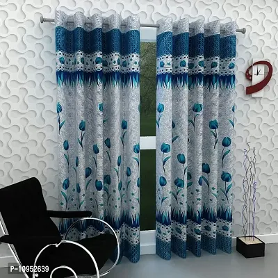 New panipat textile zone Polyester Long Door Eyelet Curtain 274.32 cm (9 ft) Pack of 2 Color- Blue-thumb0