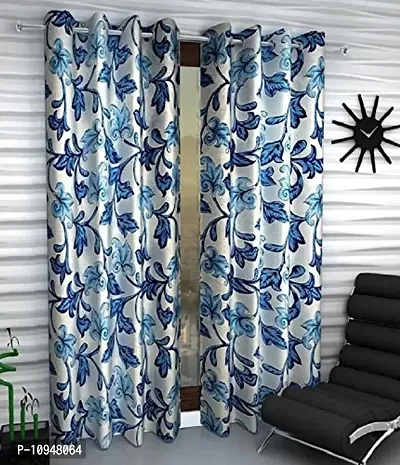 New panipat textile zone Polyester Set of 2 Eyelet Window Curtains (4x5) feet Color-Blue