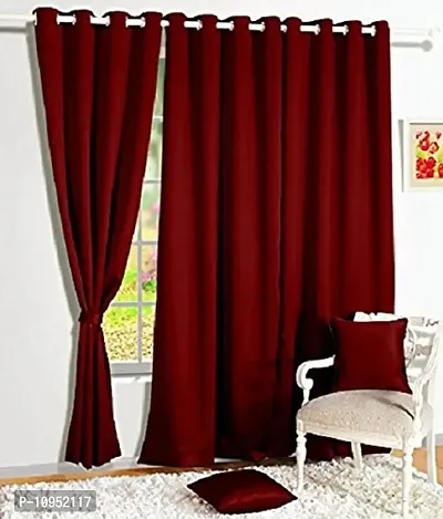 New panipat textile zone Blackout Plain Faux Silk Premium Solid Set of 2 Eyelet Window Curtains (4x5) feet Color-Maroon
