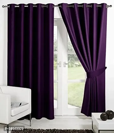 New panipat textile zone Blackout Plain Faux Silk Premium Solid Set of 2 Eyelet Door Curtains (4x7) feet Color-Purple
