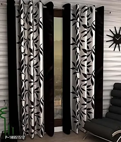 New panipat textile zone Polyresin Geometric Grommet Curtain, 5 Feet, Black, Pack of 2-thumb0