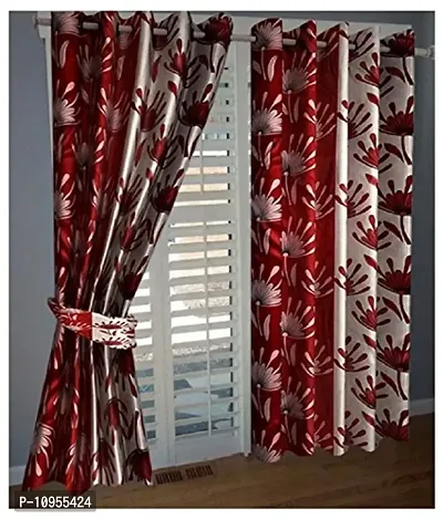 New panipat textile zone Polyester Set of 2 Eyelet Window Curtains (4x5) feet Color- Red