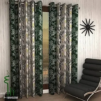New panipat textile zone Polyester Set of 2 Eyelet Long Door Curtains (4x9) feet Color- Green