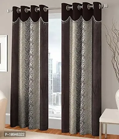 New panipat textile zone Polyester Set of 2 Eyelet Long Door Curtains (4x9) feet Color-Brown-thumb0