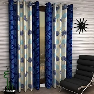 New panipat textile zone Polyester Set of 2 Eyelet Window Curtains (4x5) feet Color- Blue