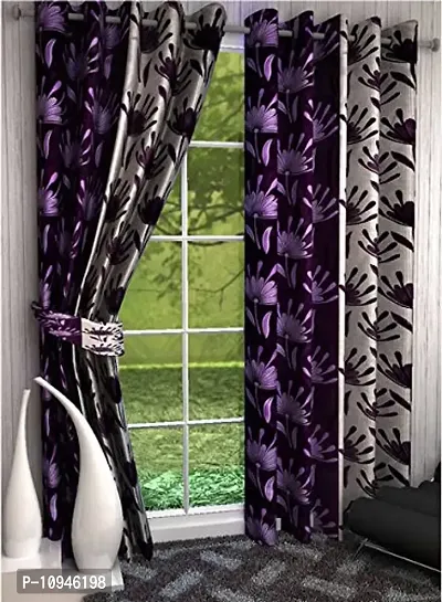 New panipat textile zone Polyester Set of 2 Eyelet Door Curtains (4x7) feet Color- Purple