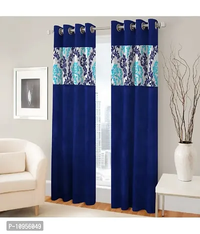 New panipat textile zone Polyester Window Eyelet Curtain 152.4 cm (5 ft) Pack of 2 Color - Blue-thumb0