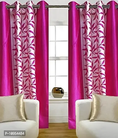 New panipat Textile Textile Zone Polyester Door Eyelet Fancy Curtain (4x7) feet Set of 2 Color-Pink