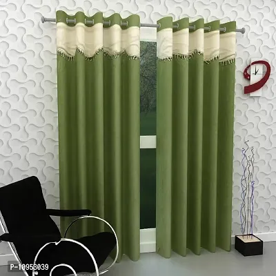 New panipat textile zone Polyester Window Curtain 152.4 cm (5 ft) Pack of 2 (Plain Light Green)-thumb0