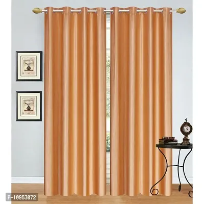 New panipat textile zone Premium Polyester Door Eyelet Curtain??(4x7 feet, Pack of 2) Color- Golden-thumb0