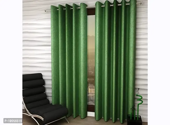 New panipat textile zone Premium Polyester Window Eyelet Curtain??(4x5 feet, Pack of 2) Color- Dark Green