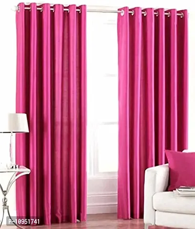 New panipat textile zone Premium Polyester Window Eyelet Curtain??(4x5 feet, Pack of 2) Color- Dark Pink