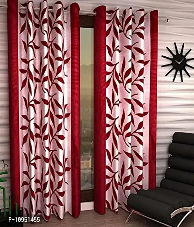 New panipat textile zone Polyresin Geometric Curtain, 7 Feet, Red, Pack of 2
