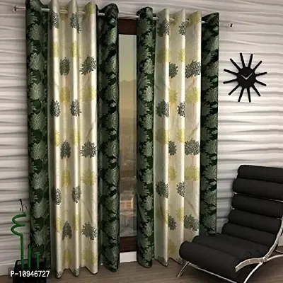 New panipat textile zone Polyester Set of 2 Eyelet Door Curtains (4x7) feet Color- Green