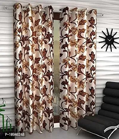 New panipat textile zone Polyester Set of 2 Eyelet Window Curtains (4x5) feet Color-Brown