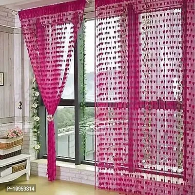 New panipat textile zone Polyester Floral Door Curtain, 5 Feet, Dark Pink, Pack of 2, Grommets, Eyelet