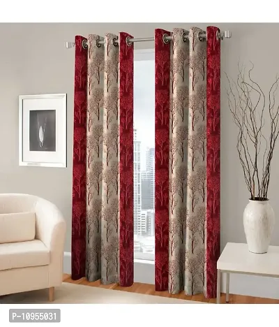 New panipat textile zone Polyester Long Door Eyelet Curtain 274.32 cm (9 ft) Pack of 2 Color - Red-thumb0