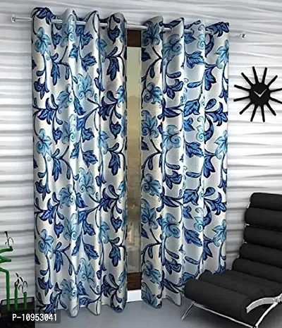 New panipat textile zone Polyester Set of 2 Eyelet Long Door Curtains (4x9) feet Color-Blue