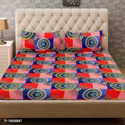 Roomesssentials 150 TC Ploycotton Double Bedsheet with 2 Pillow Covers Size 90 by 90 3D Printed Multi Colour