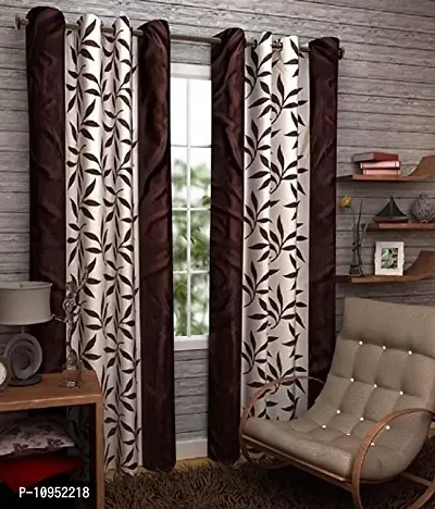 New panipat textile zone Polyresin Geometric Grommet Curtain, 9 Feet, Brown, Pack of 2-thumb0