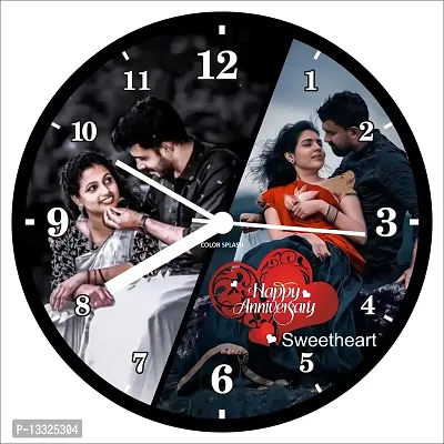 Artle Media Customize Round Wall Clock with 2 Photos Frame for Birthday and Anniversary Gift & Home Decore (Size 30x30 cm, Black)