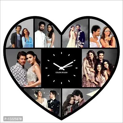 Artle Media Customize Heart Shape Wall Clock with 8 Photos Frame for Birthday and Anniversary Gift & Home Decore (Size 30x30 cm)