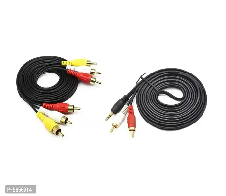 Combo 3.5mm Male to 2 RCA Male and 3RCA Male to 3RCA Male Stereo Audio Video Extension Cable 5 Meter 3.5mm to 2RCA/3RCA to 3RCA-thumb0