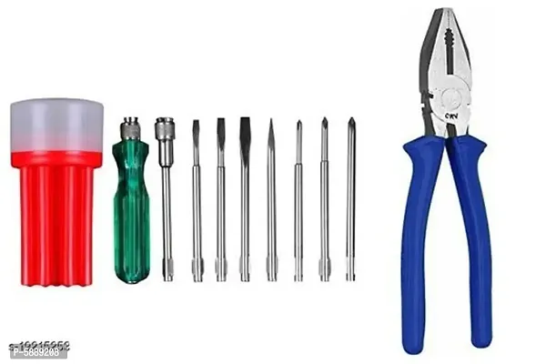 combo of Multi Tool Kit With 8 Pc Screw Driver Set And,Combination Plier Blue Tool Hand Tool Kit