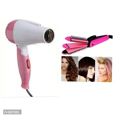 combo of 3 In 1 Hair Straightener and Curler and crimper, Hair Dryer Foldable 1000 watt Hair Styler Combo (Multicolored) (Set of 2)