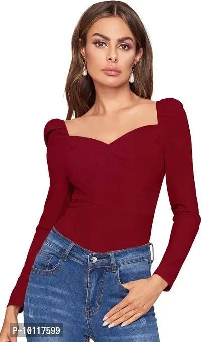 Casual Regular Sleeves Solid Women Maroon Top