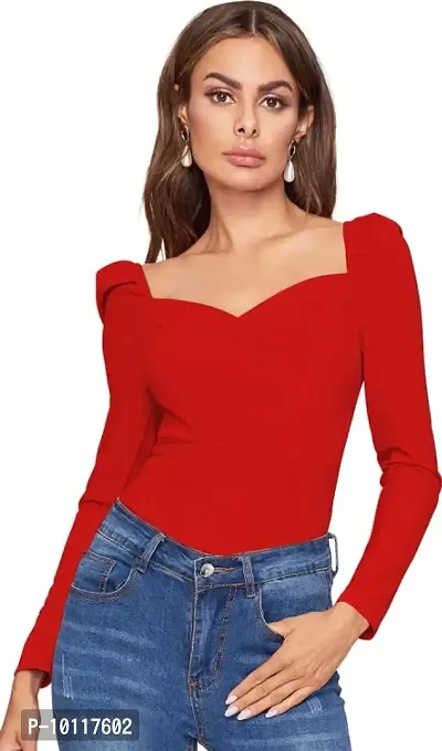 Casual Regular Sleeves Solid Women REDTop-thumb0