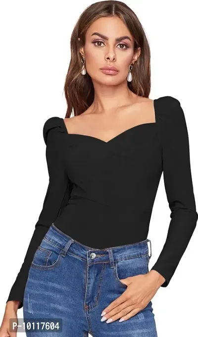 Casual Regular Sleeves Solid Women BLACK Top-thumb0